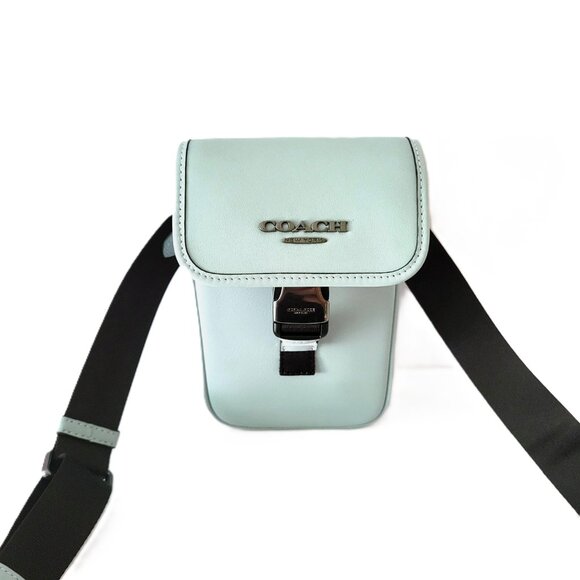 Coach CAJ42 Racer Phone Crossbody Smooth Leather Bag Mens Light Blue - Picture 2 of 8